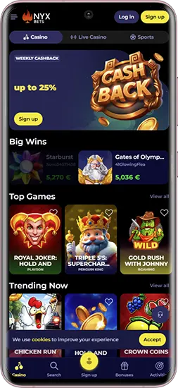 Stort geld en speel op je telefoon bij Nyxbets Casino
